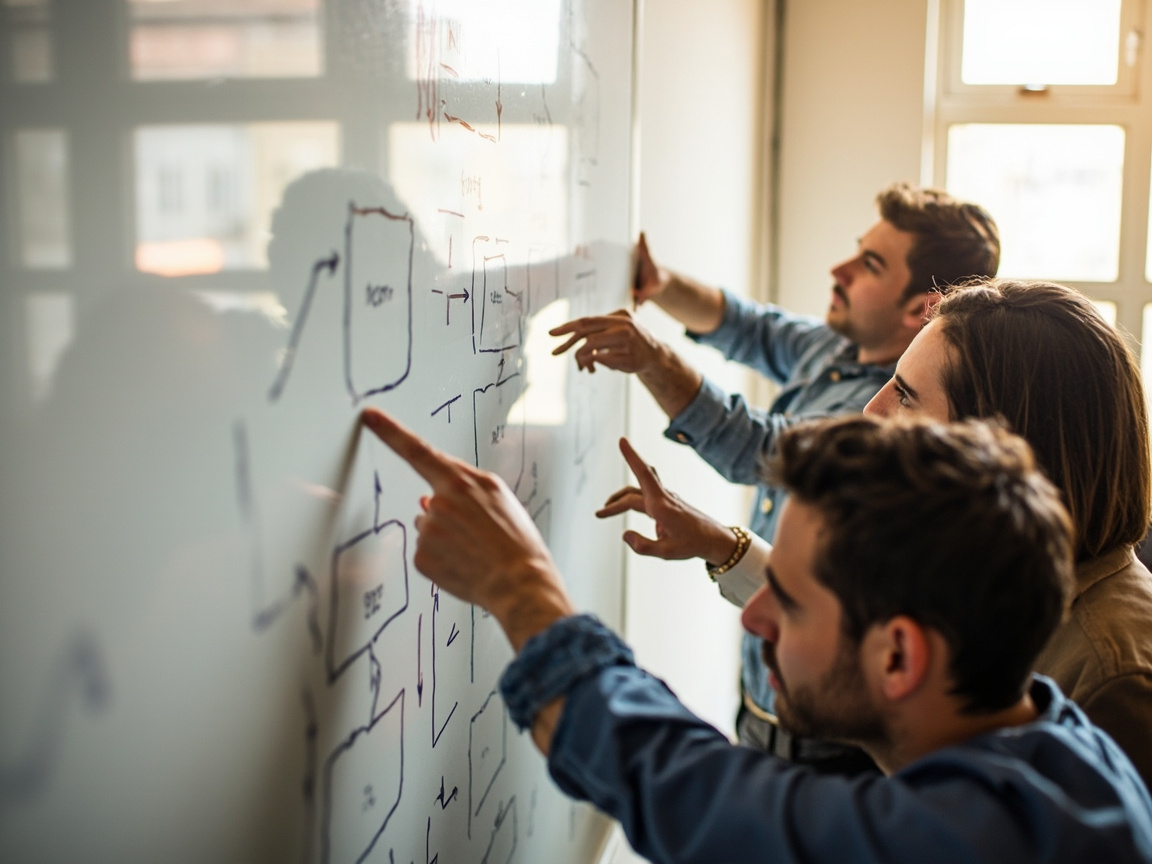 Small business team mapping out where human review fits into an automated workflow