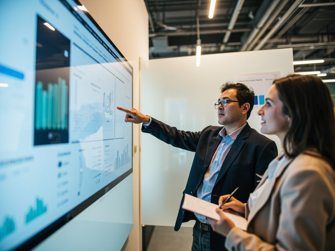 Business leader reviewing real-time reporting inside a business operating system platform