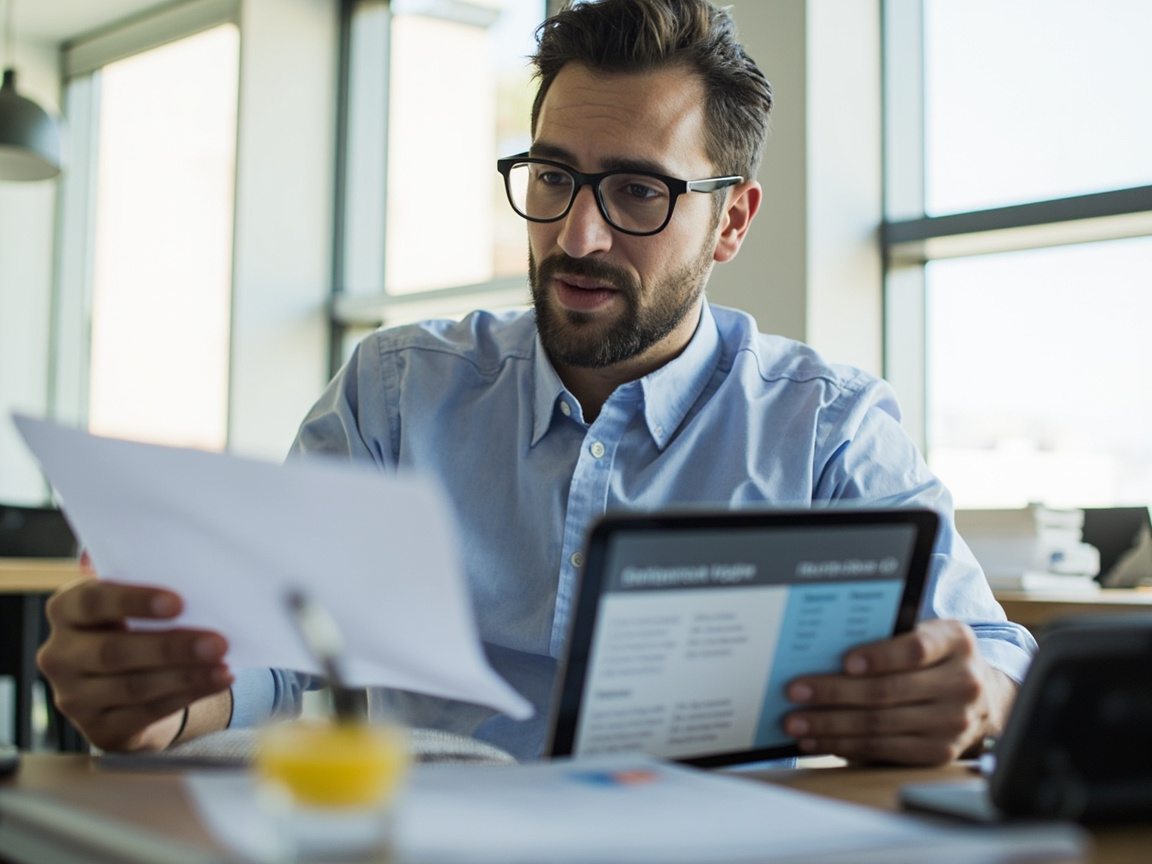 Business owner comparing vendor questions before selecting business operating system software