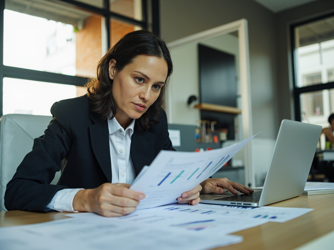 Finance professional reviewing flagged transactions as part of a human-in-the-loop AI approval process
